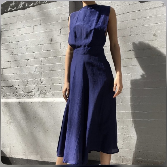 AWAVEAWAKE Midi Apron Navy Blue Dress XS - Picture 1 of 7